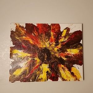 On canvas Sunflower acrylic pour fluid art.